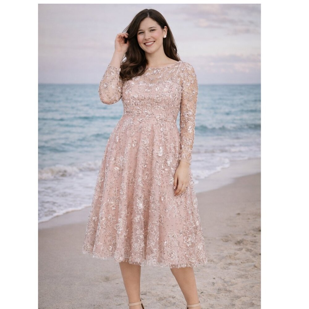 Mac Duggal (242) 67501D Bateau Neckline Lace Dress in Pink NWT Size 10 - Picture 4 of 4